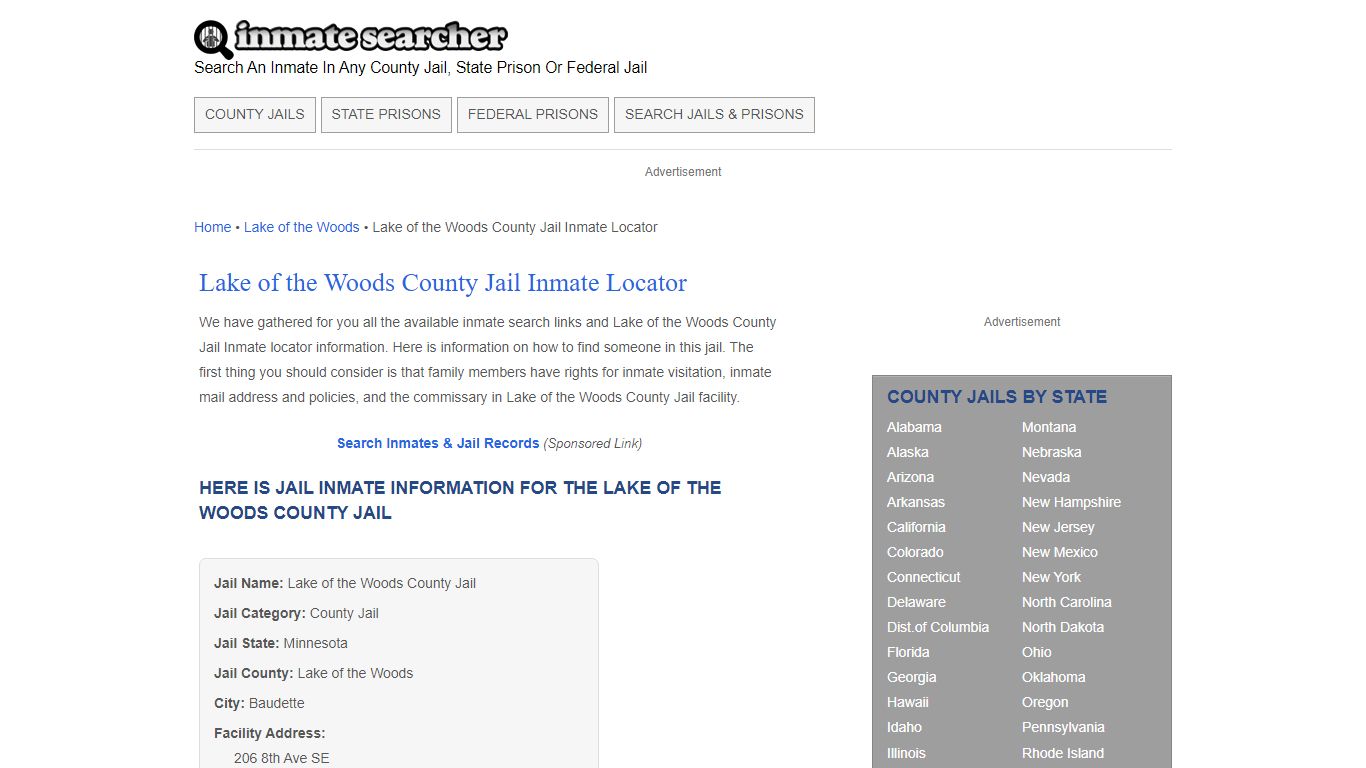 Lake of the Woods County Jail Inmate Locator - Inmate Searcher